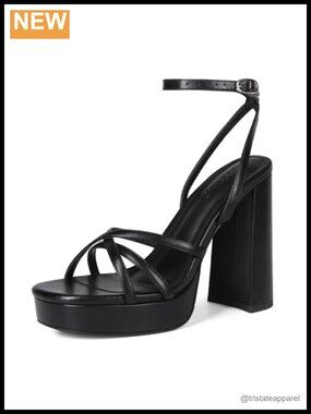 Strappy Chunky Platform Heels Lace Up High Heel Sandals Square Open Toe Block